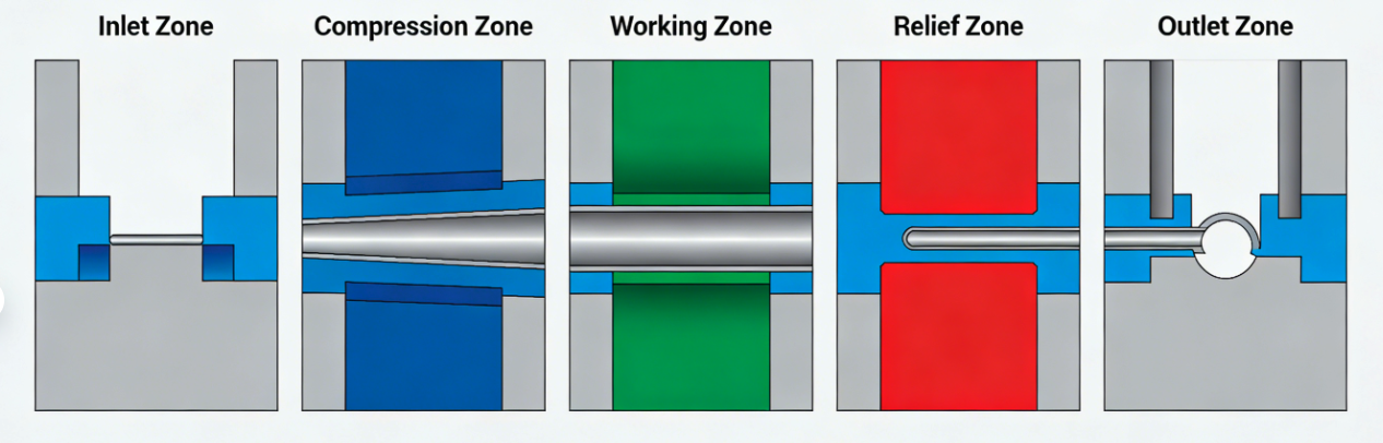 The working principle of each area of the PCD drawing dies